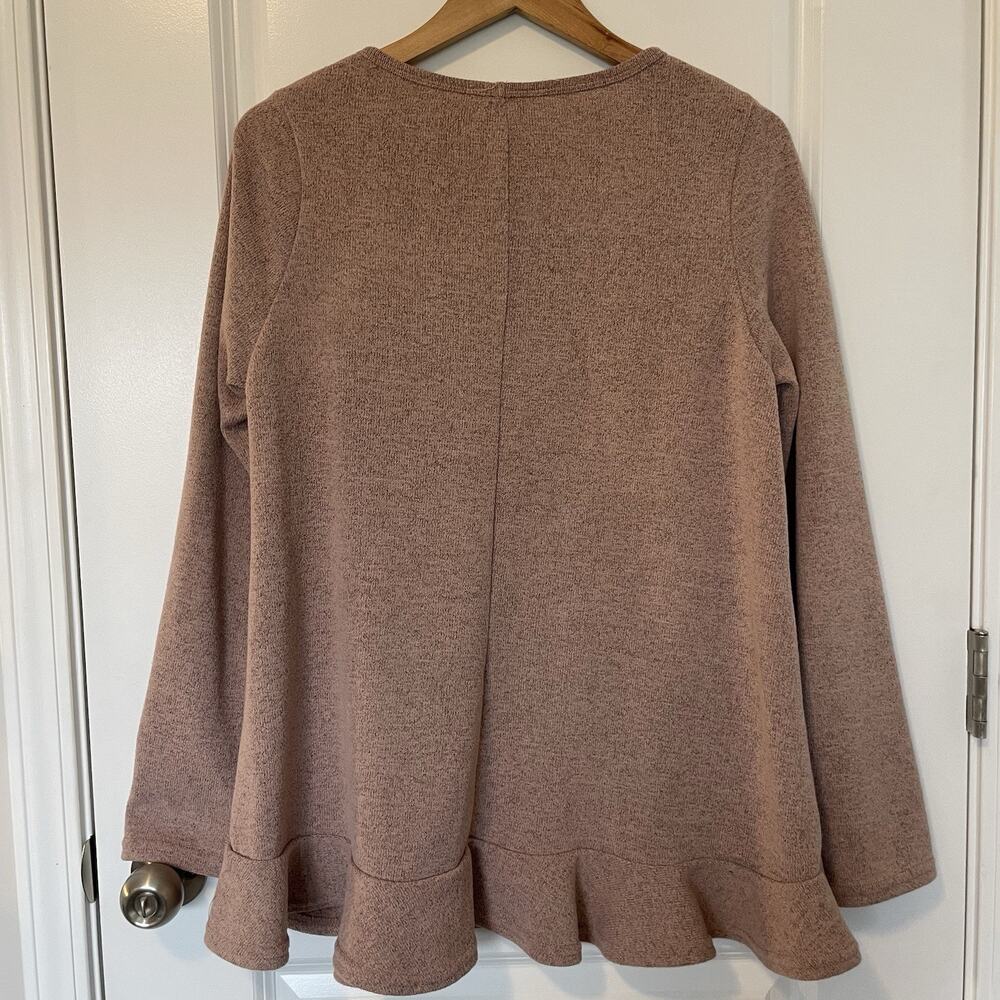 Easle Knit Pullover Sweater XL Round Neck Ruffle Hem Boho Fairy Cottage Cozy - Picture 4 of 7